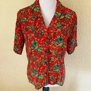 Notations Vintage 80s 90s Satin Button Up Blouse Shirt Short Sleeve Collared: 8